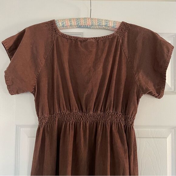 Mini Boden Brown Bohemian Corduroy Long Dress Floral Embroidery Size 10 runs big - Picture 5 of 9